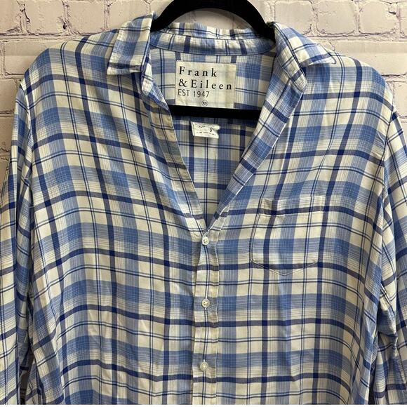 Frank & Eileen Relaxed Button-Up Shirt Blue Plaid Modal Women's Size XS - Picture 2 of 8